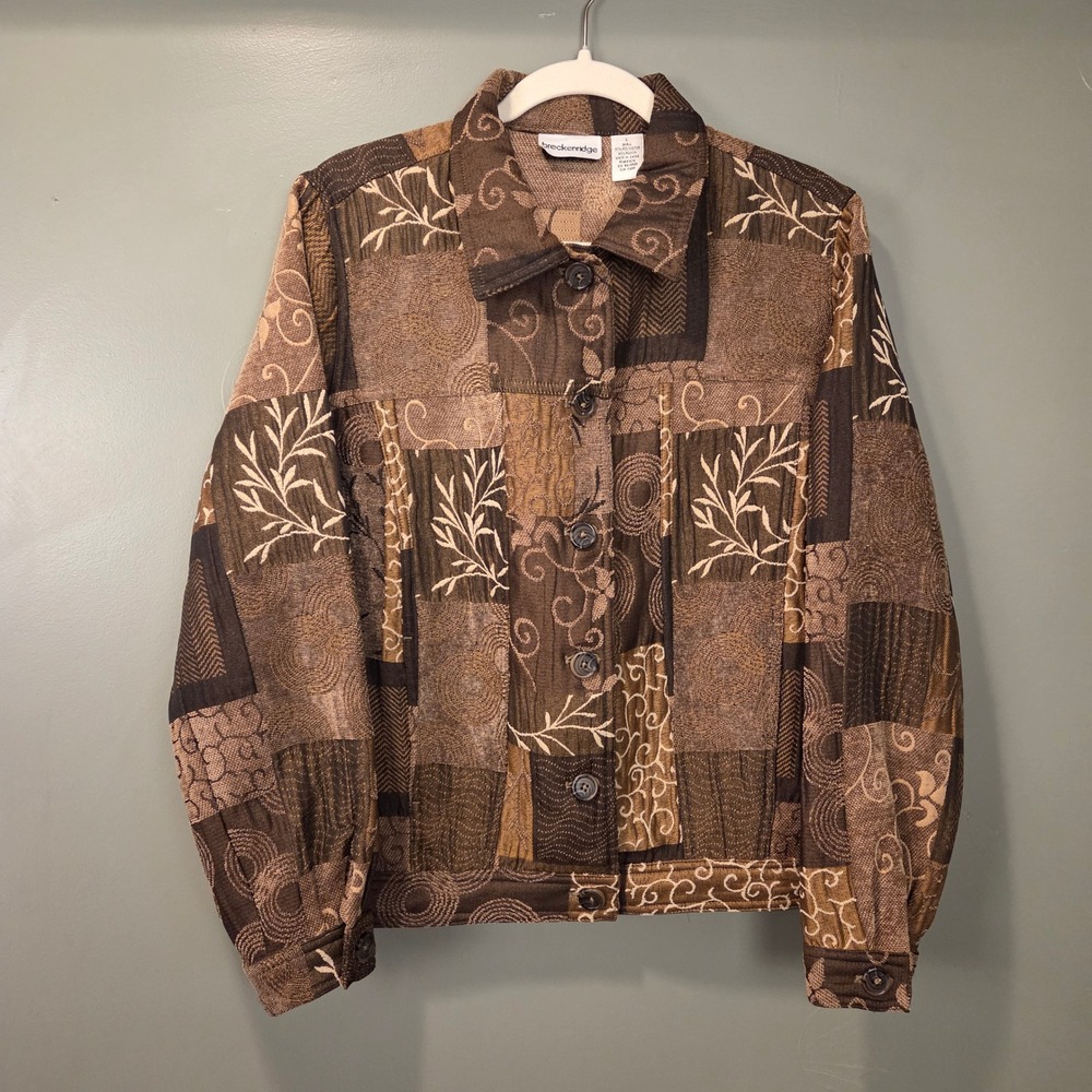 Vintage Breckenridge Women's Patchwork Button Up Jacket‎ Tapestry Size L Brown